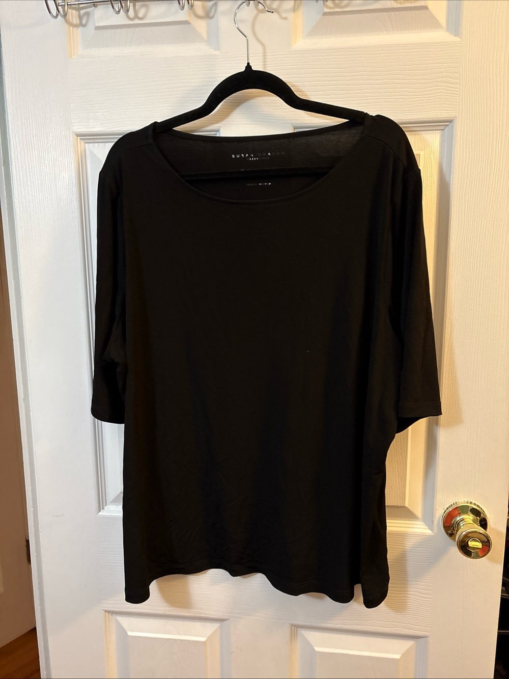 Susan Graver Black Scoop Neck Short Sleeve Top